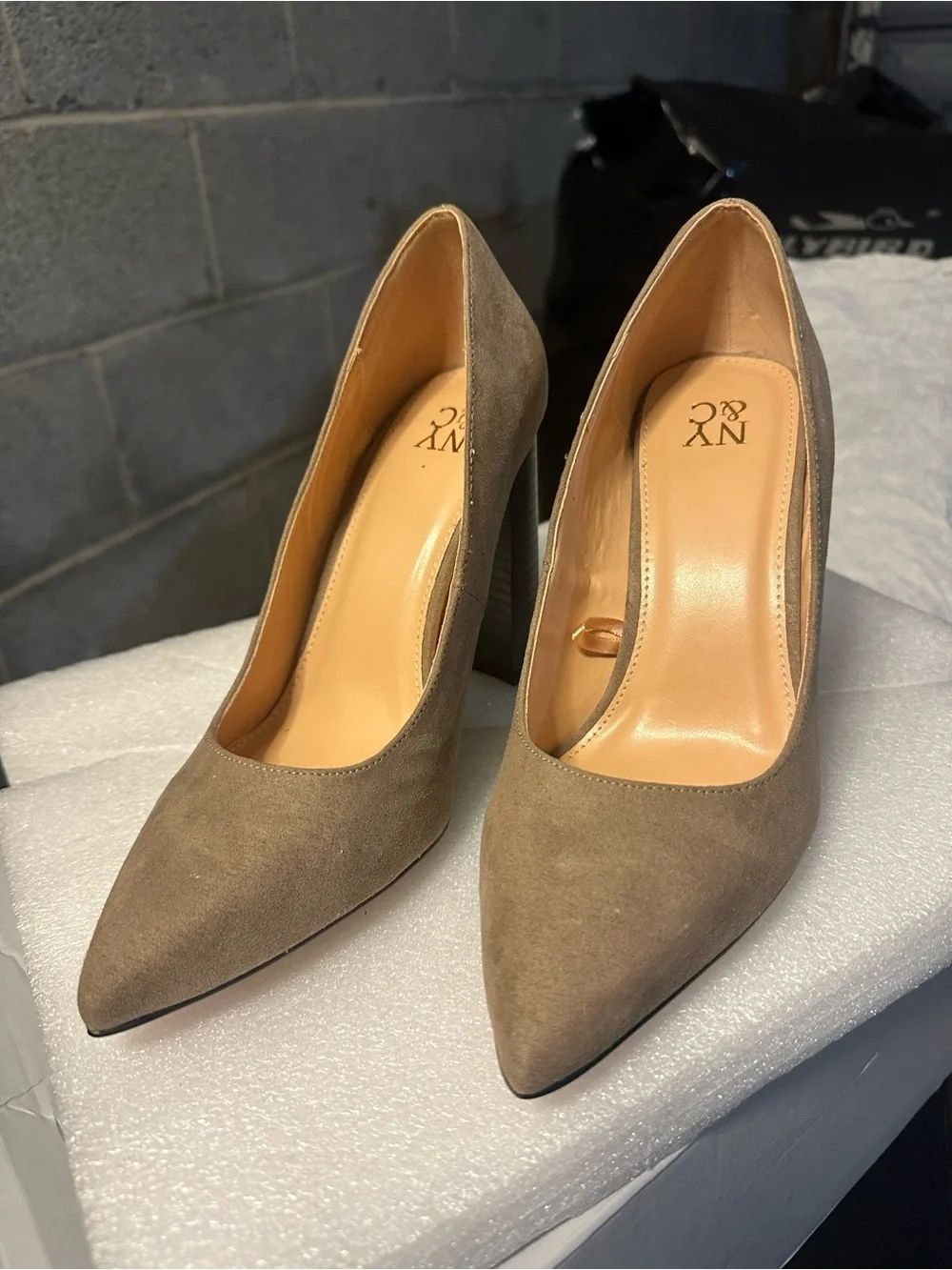 New York & Company Taupe Suede Pointed-Toe Pumps